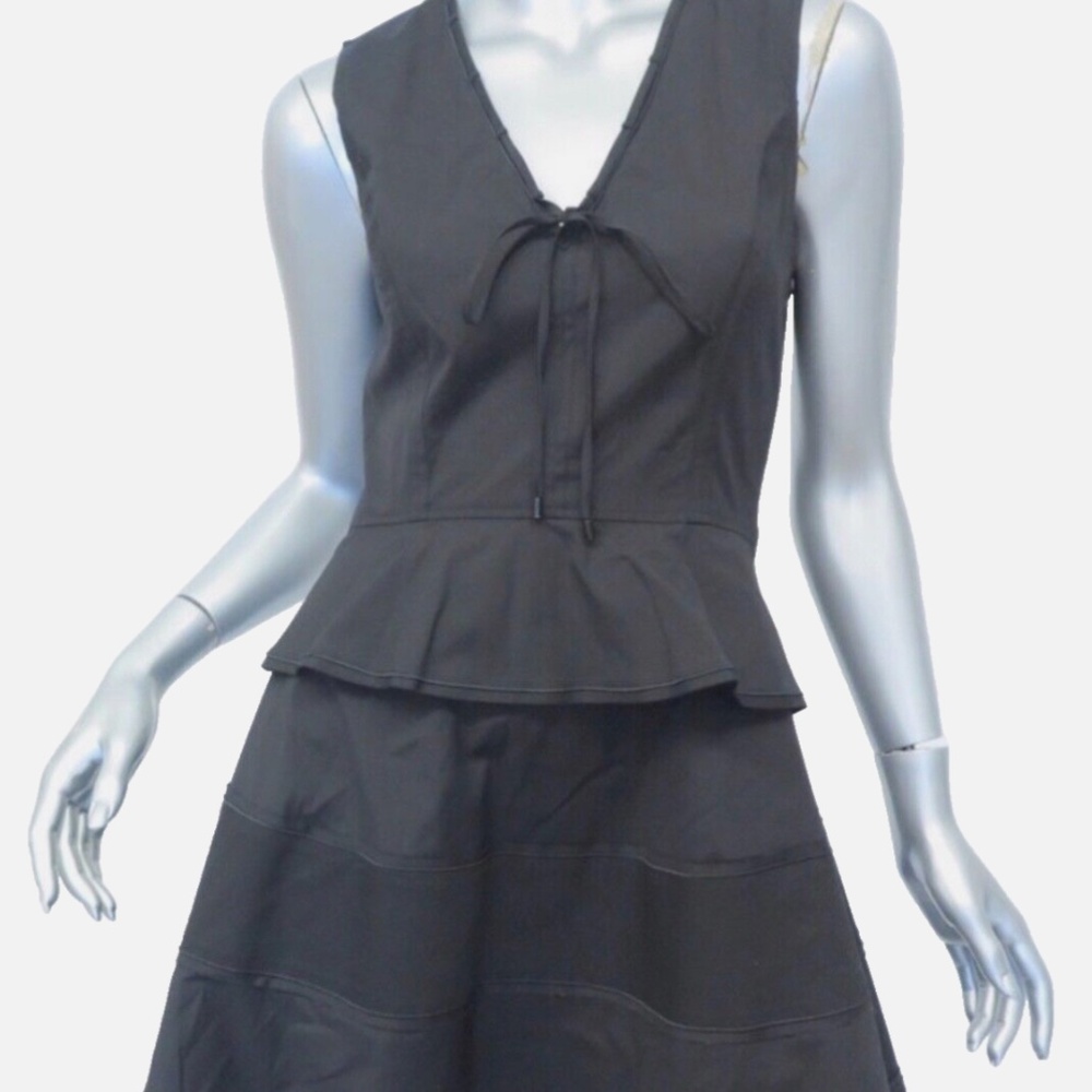 NEW Proenza Schouler Black V Neck Peplum Flare Dress (8)